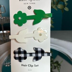 Kate Spade Green, White, and Navy Blue Hair Clip Set